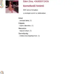 Éden Zina, Erotikus masszázs XIII. kerület, 20 év Nő XIII. kerület Budapest Magyarország, +36300912426